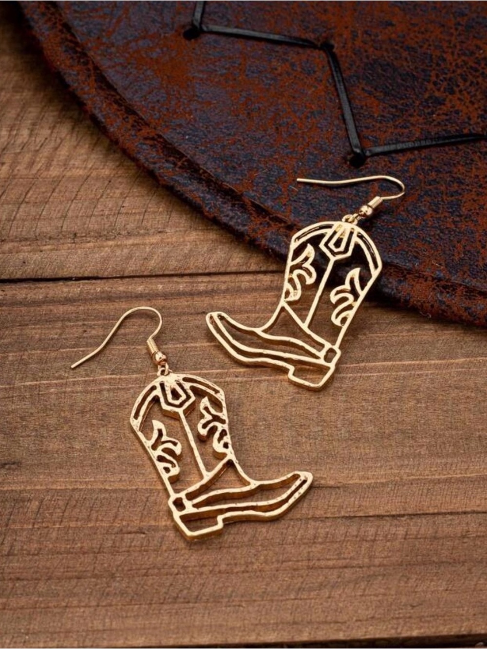 Gold Cowboy Boot Outline Drop Earrings - Women's Jewelry